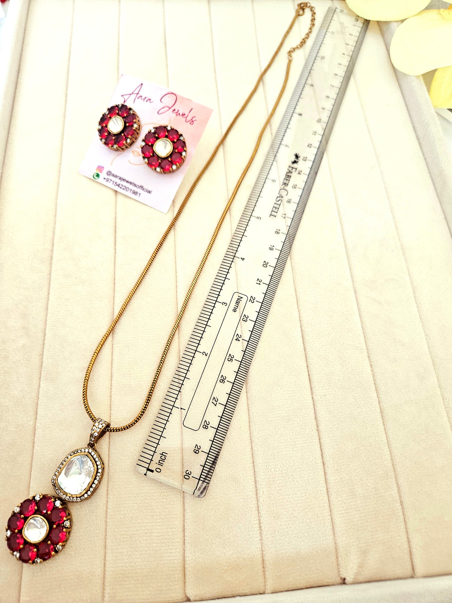 Moissanite Polki with AD Floral Pendant Set