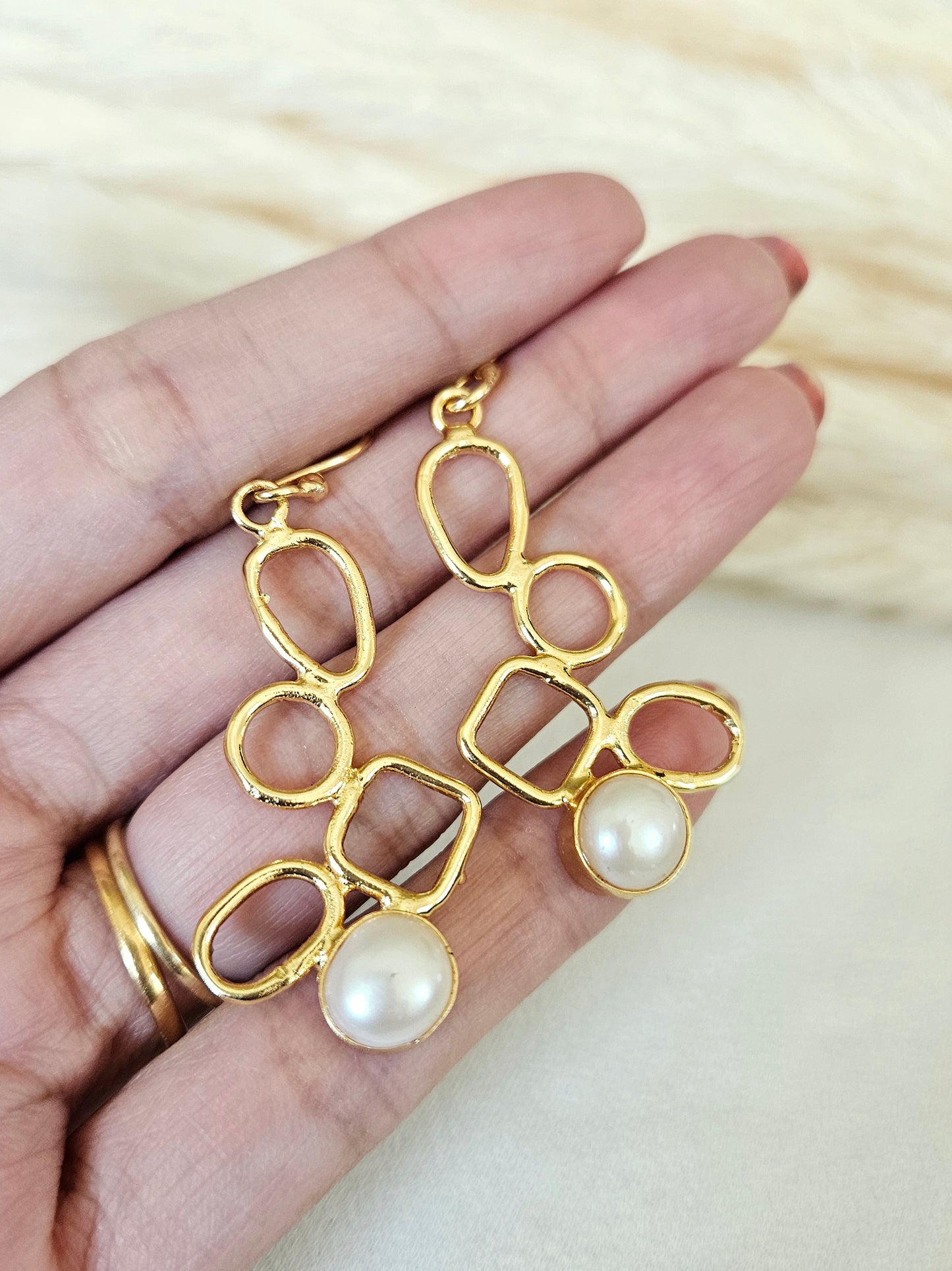 Real Pearl Gold Plated Handcrafted Hook Danglers