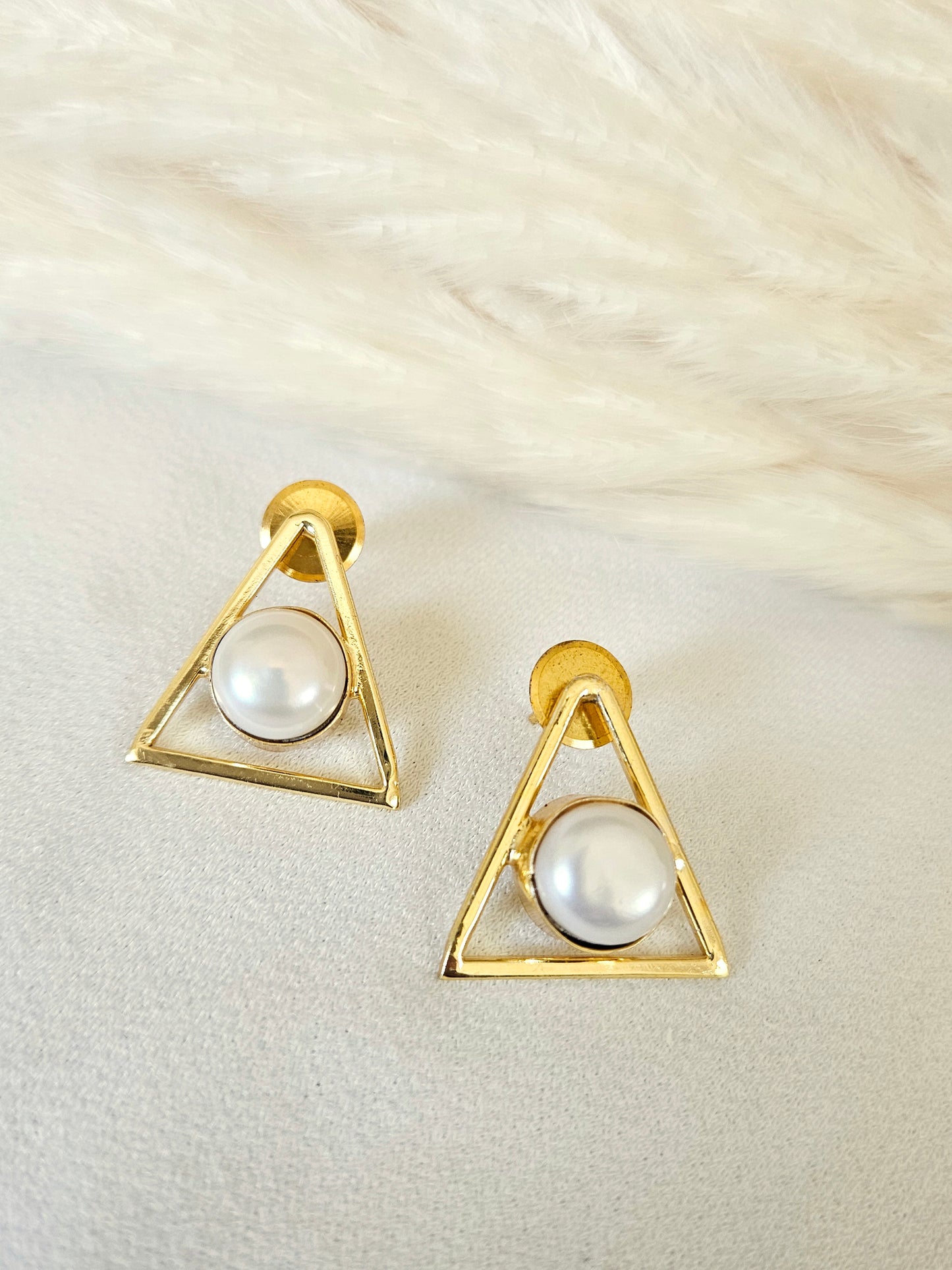 Real Pearl Gold Plated Triangle Handcrafted Earrings