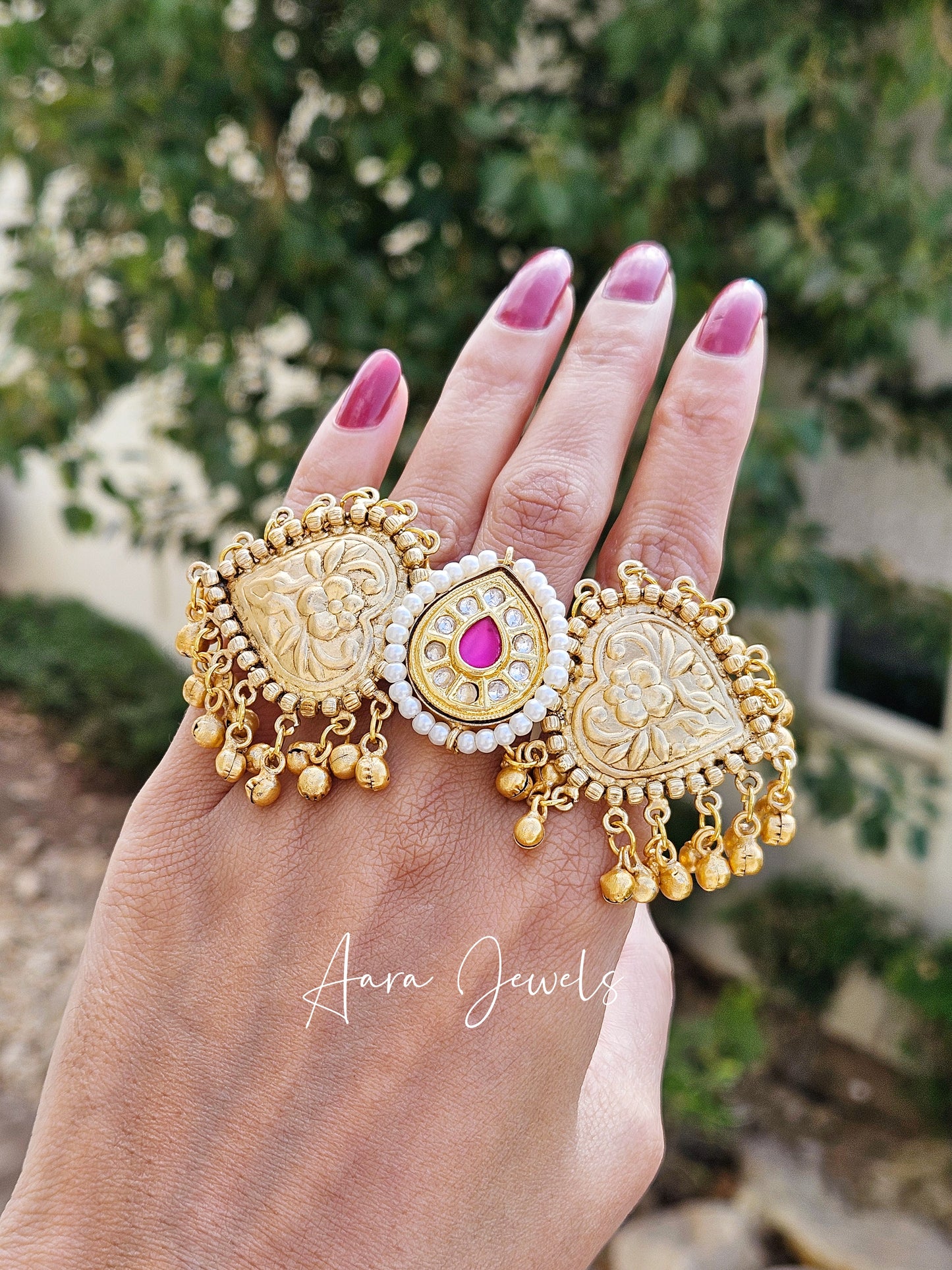 Kundan Gold Plated Brass Adjustable Ring