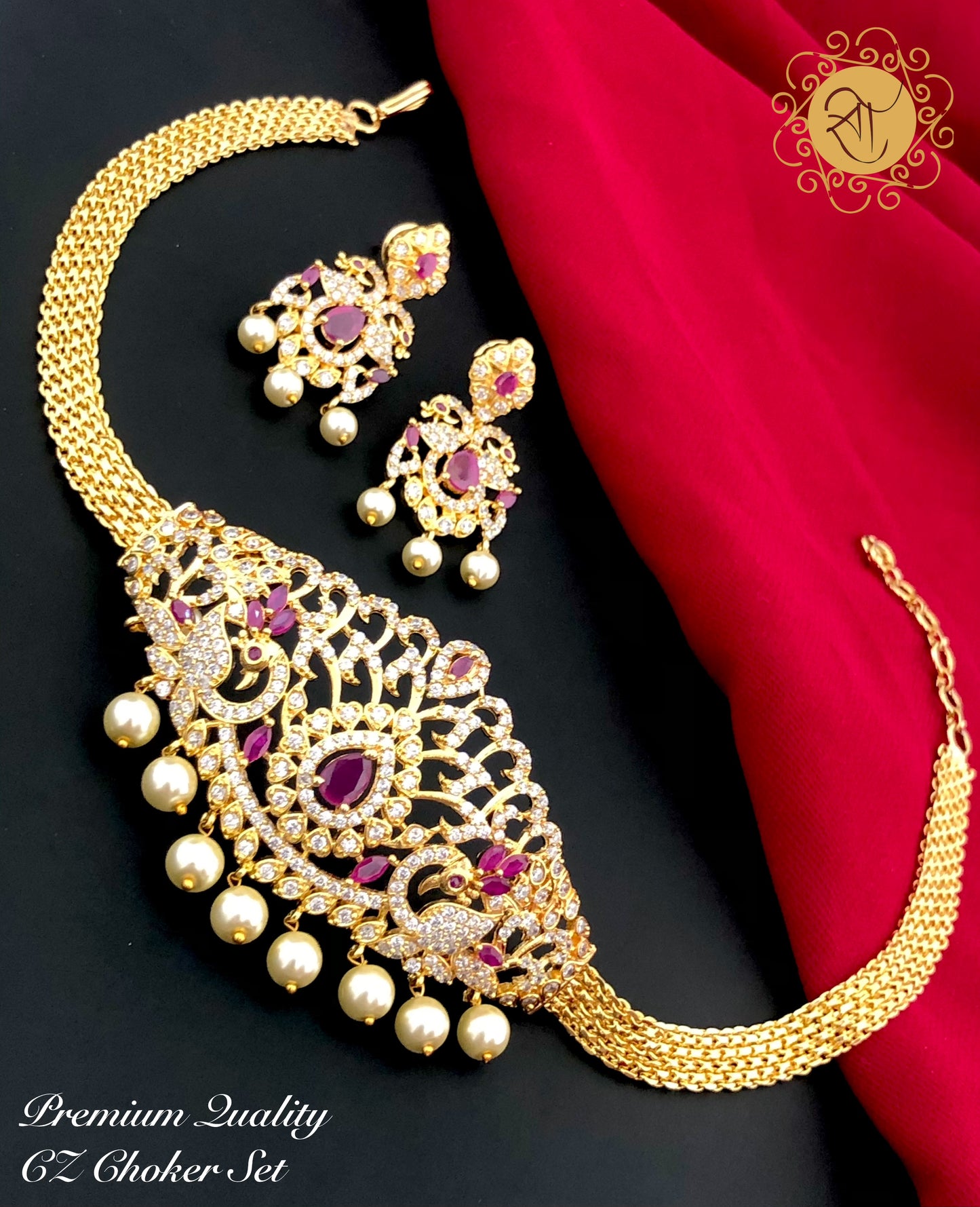 Premium CZ Peacock Choker Set