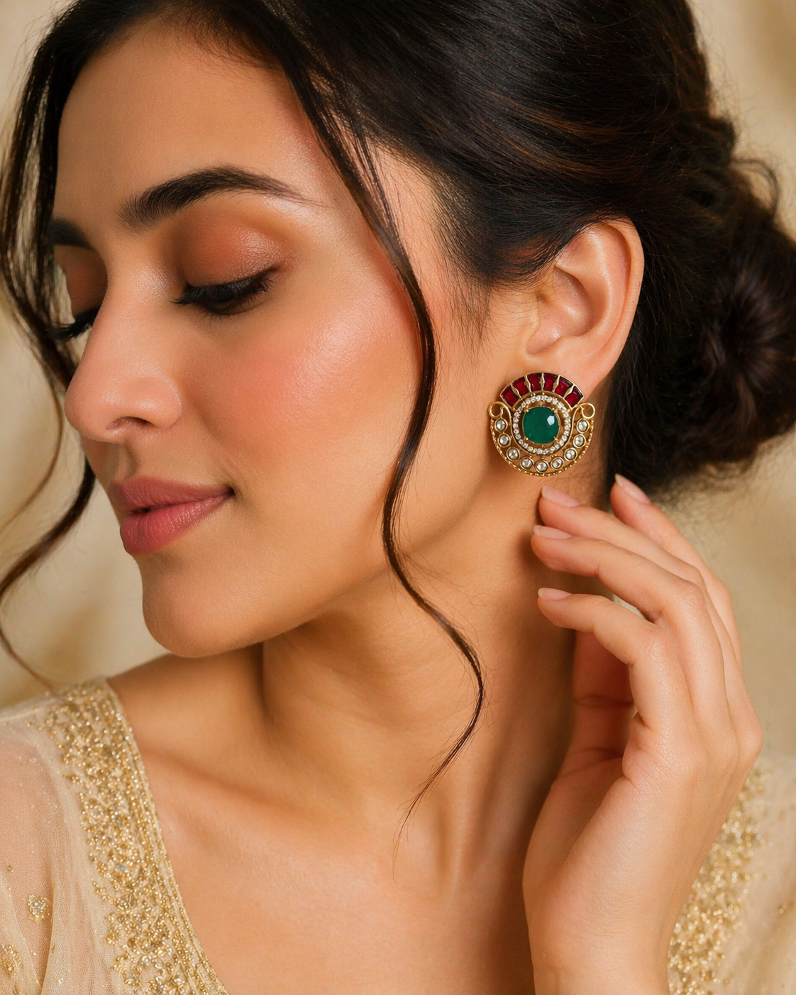jadau kundan stud earrings green stone indian jewelry dubai