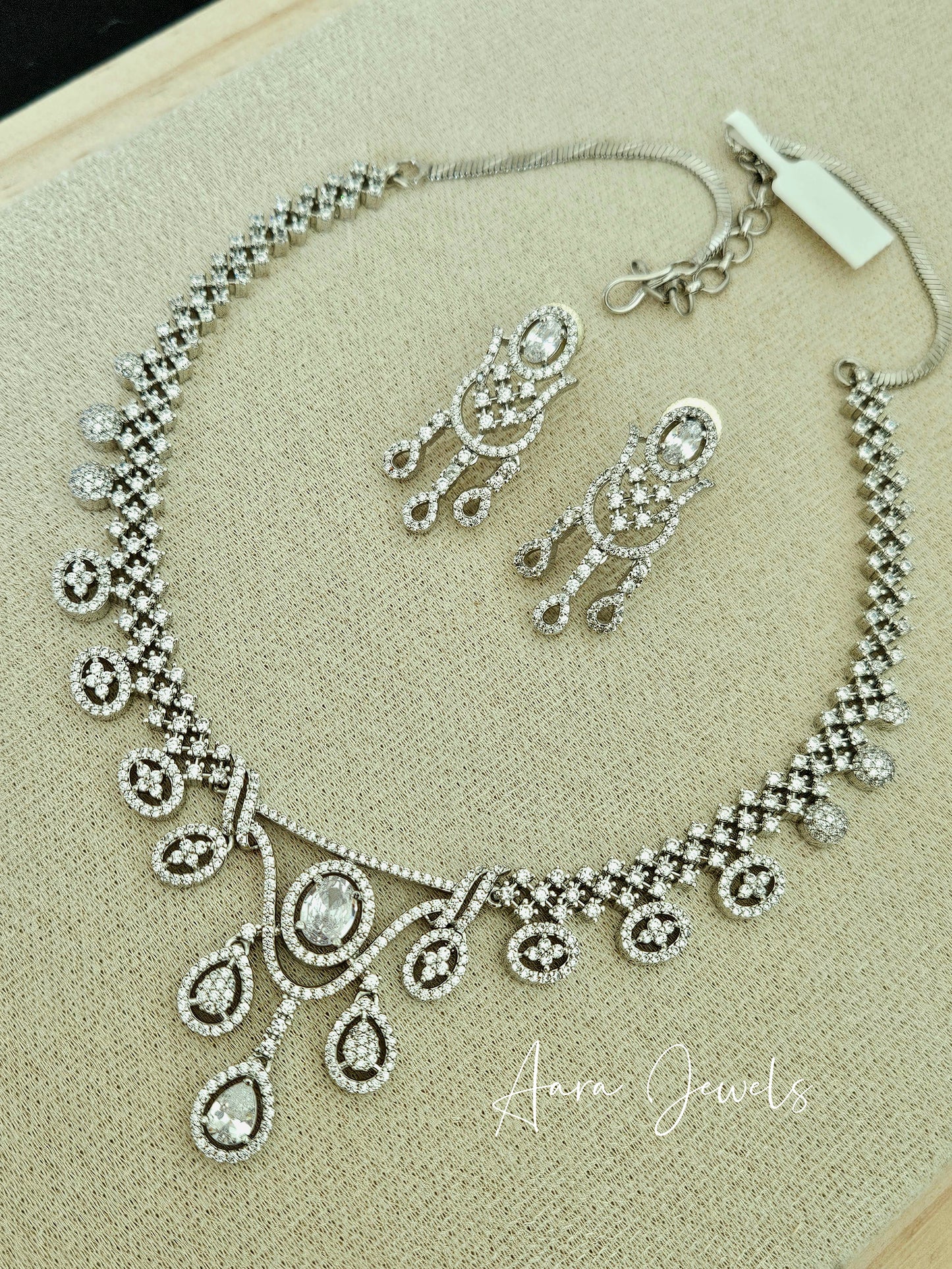 Premium Silver Plated AD Necklace Set