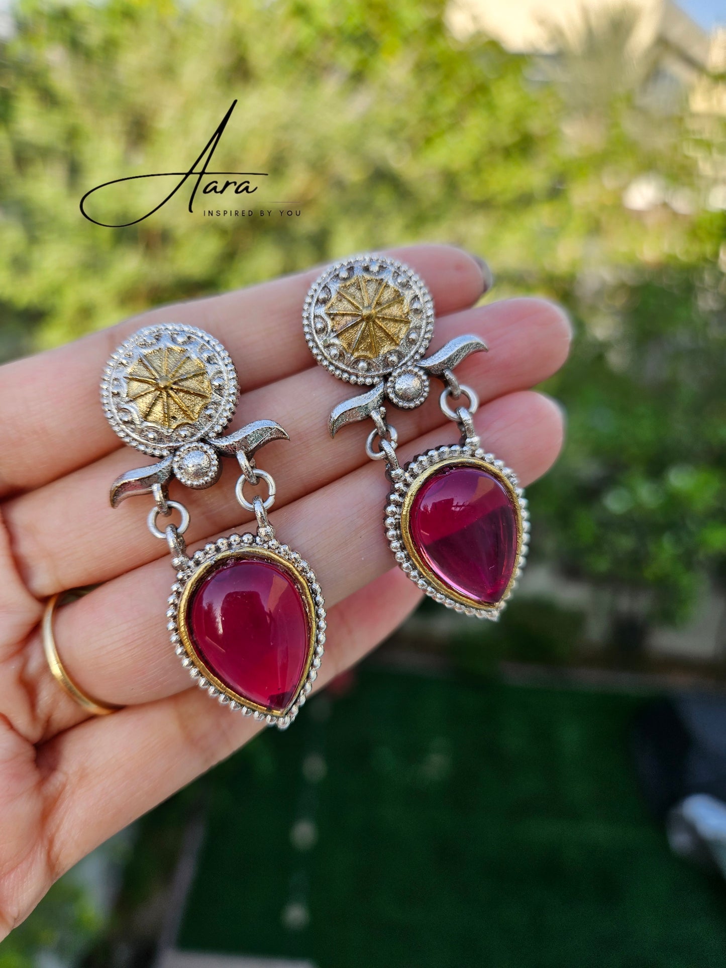 Silver Lookalike Dual Tone Drop Shape Earrings