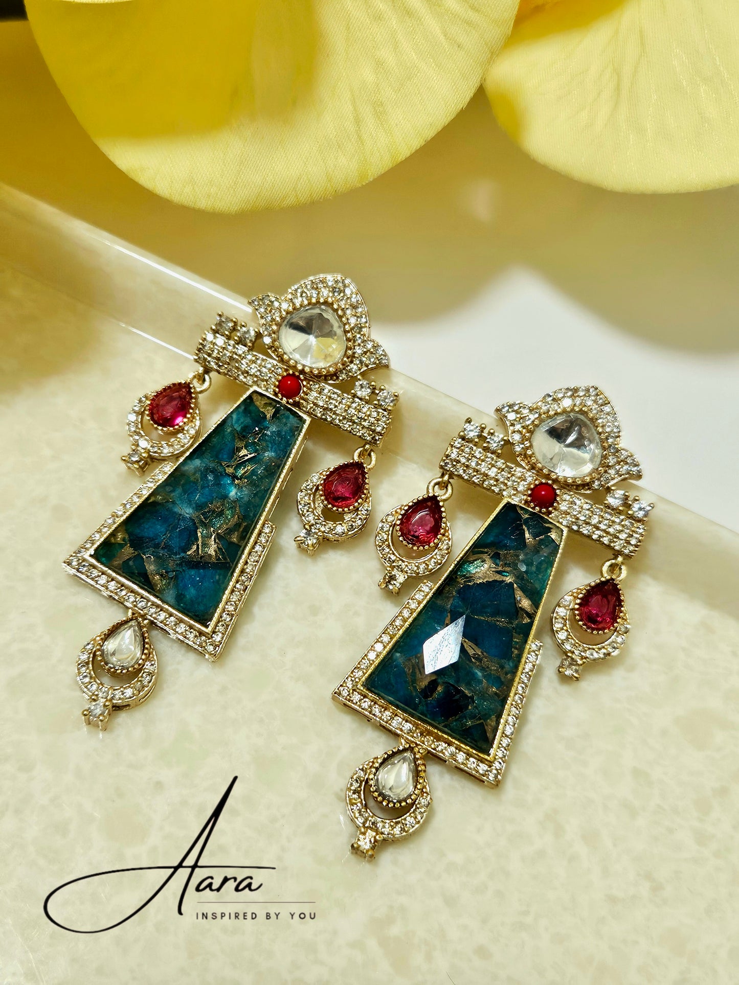 Shringara Doublet Earrings with Moissanite Polki AD Stone