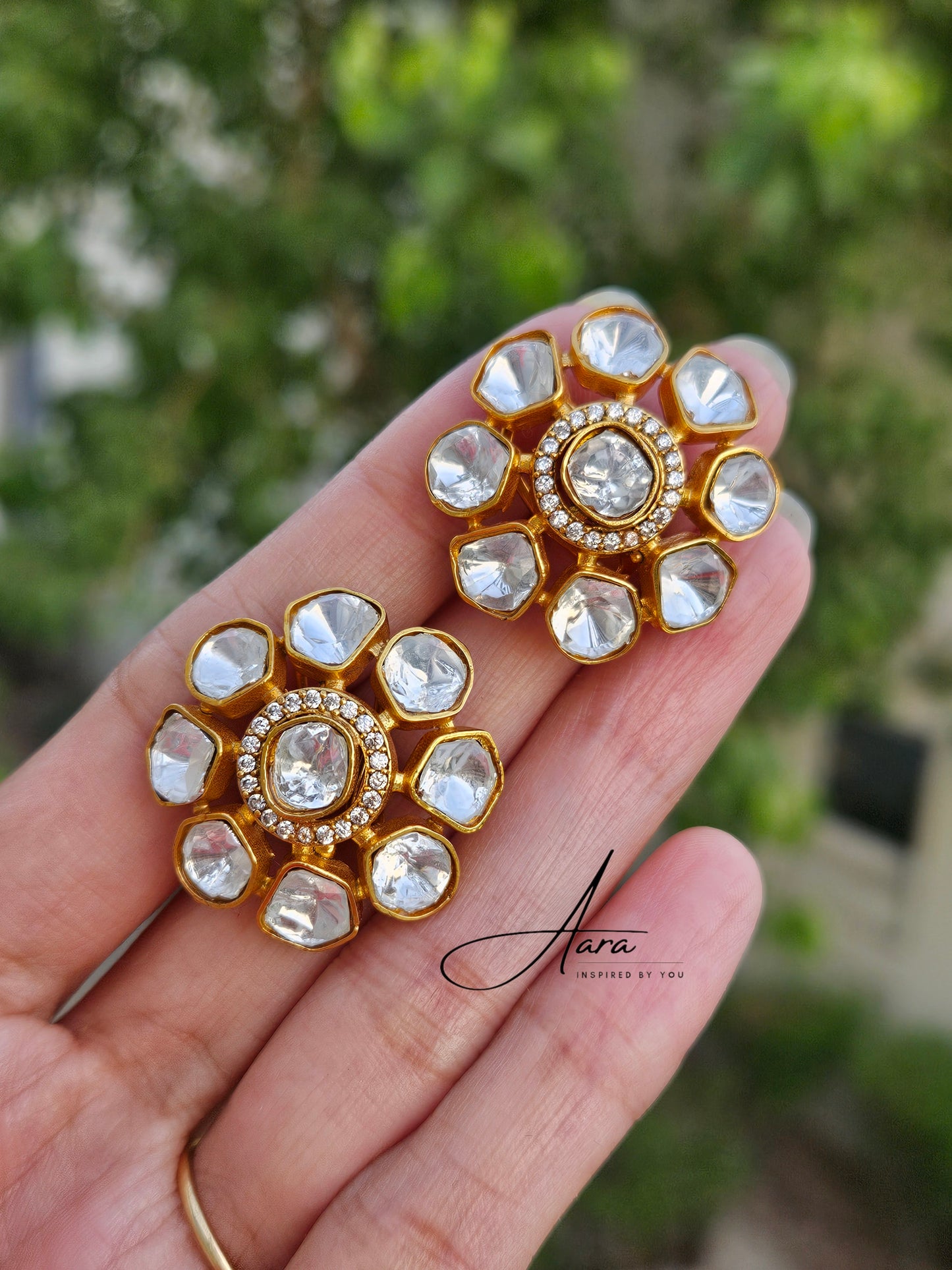 Premium Moissanite Polki Kundan Studs Earrings