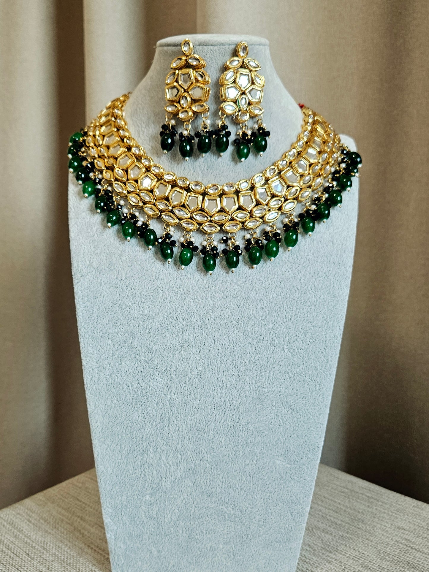Glass Kundan Meenakari on Back Necklace Set