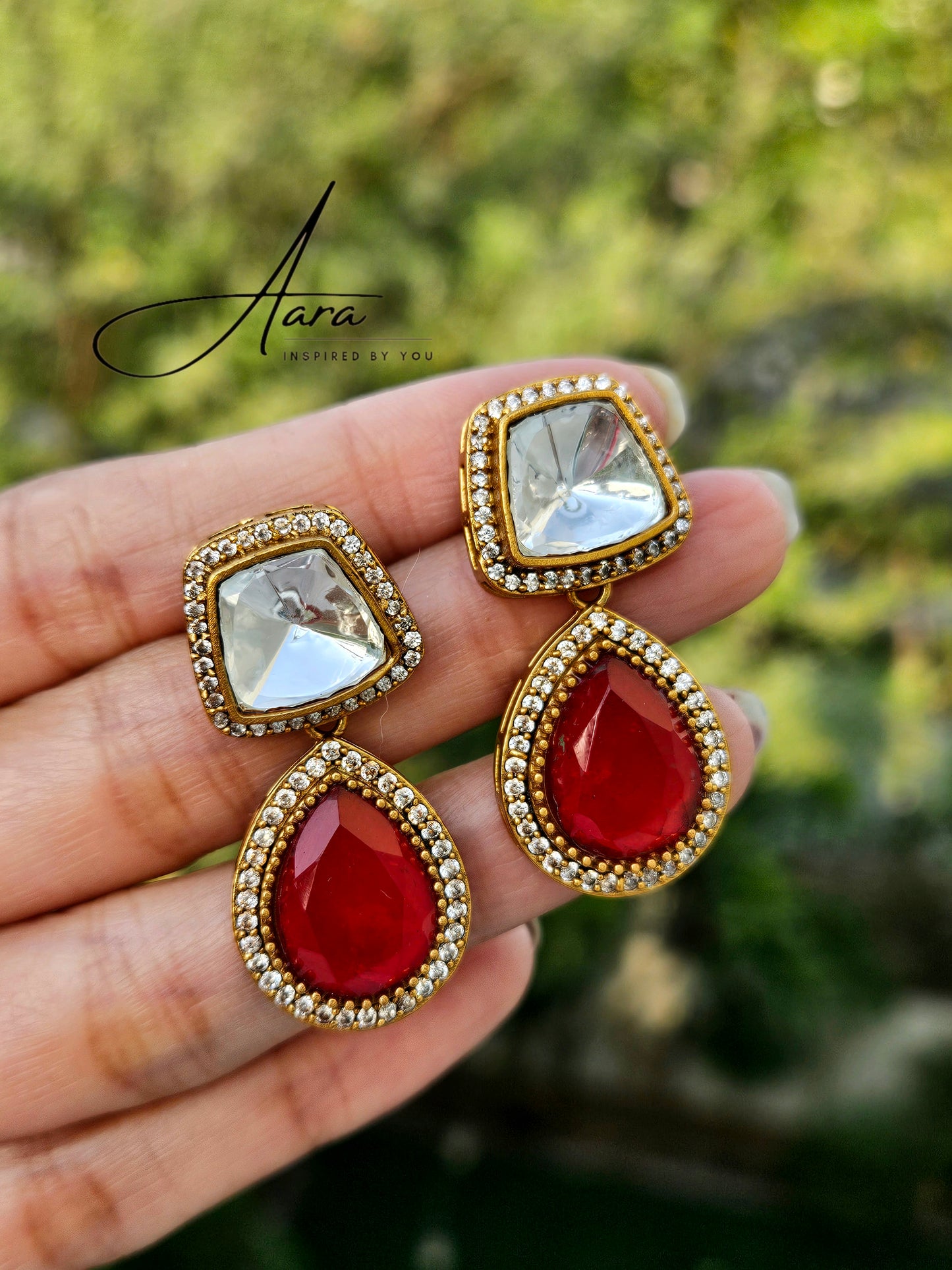 Adaa Moissanite Polki Kundan with Doublet Stone Earrings