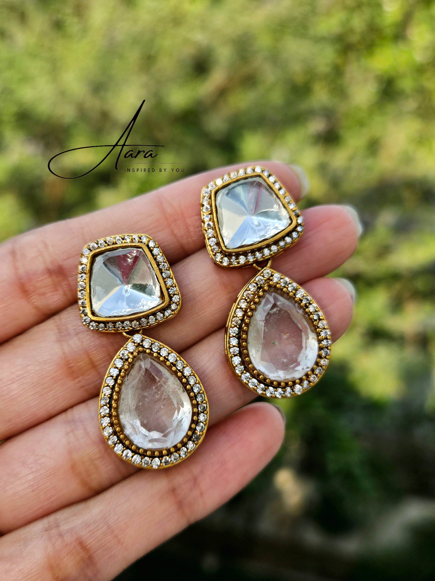 Adaa Moissanite Polki Kundan with Doublet Stone Earrings