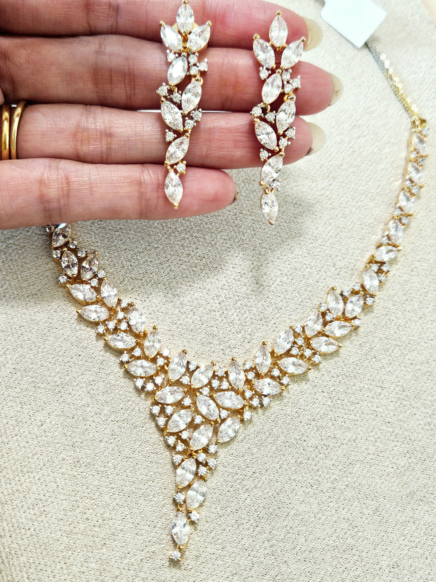 Premium American Diamond Gold Plated Necklace Set