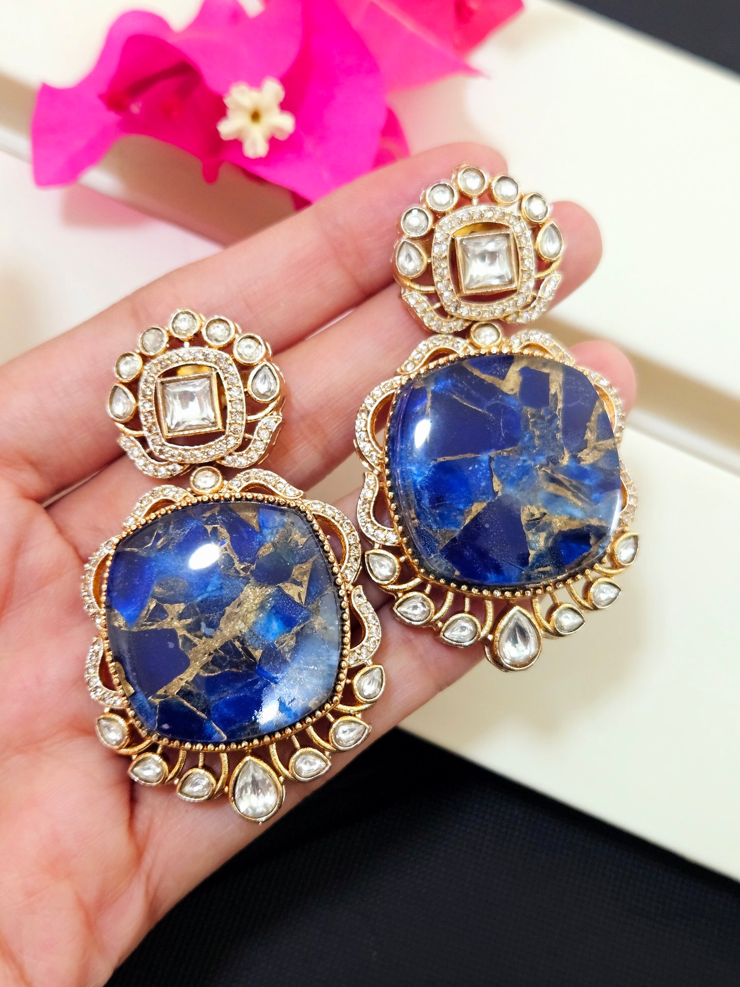 Avni Doublet Earrings with Moissanite Polki AD Stone