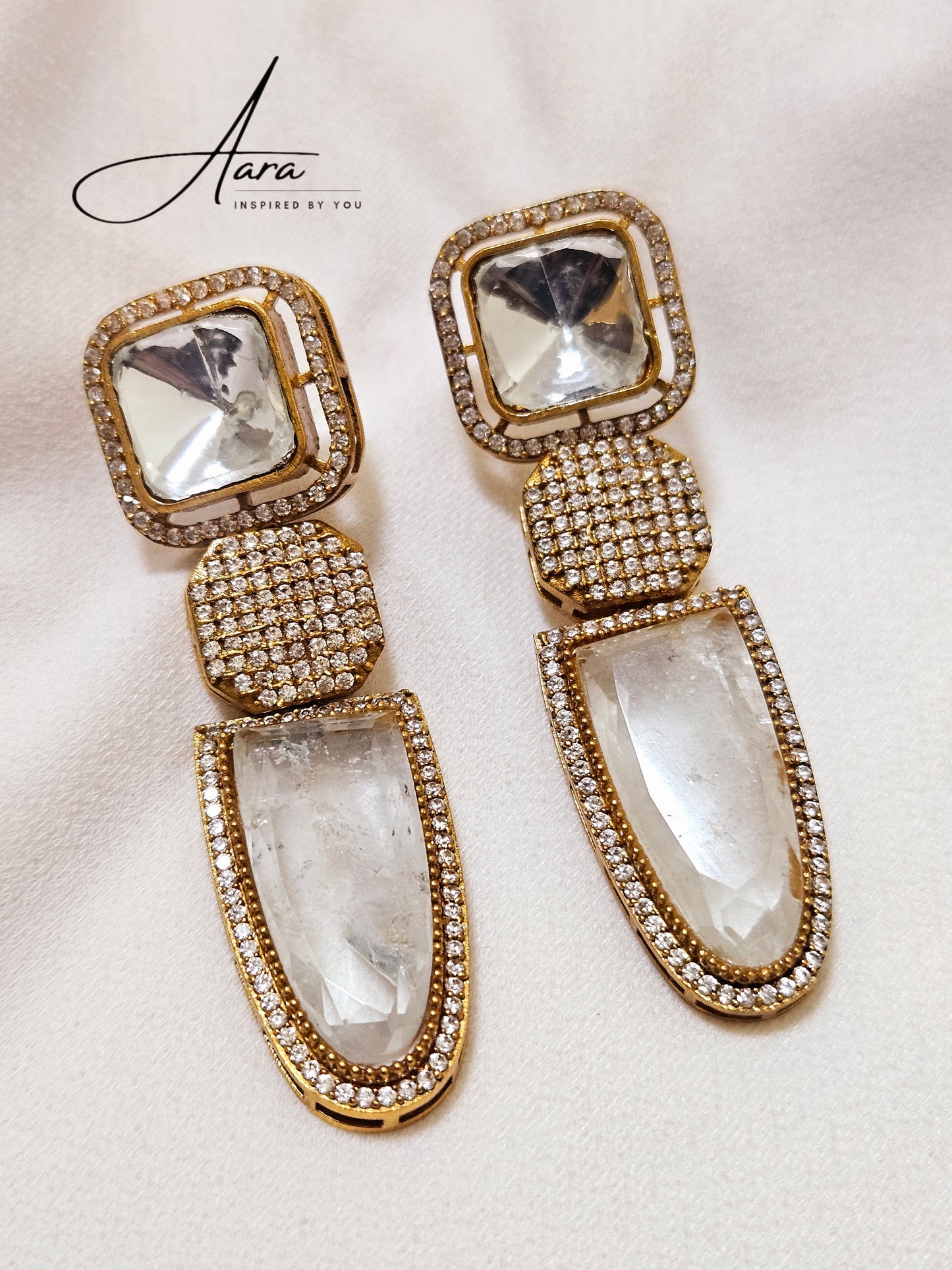 Moissanite Polki Kundan with Doublet Stone Indowestern Earrings Danglers