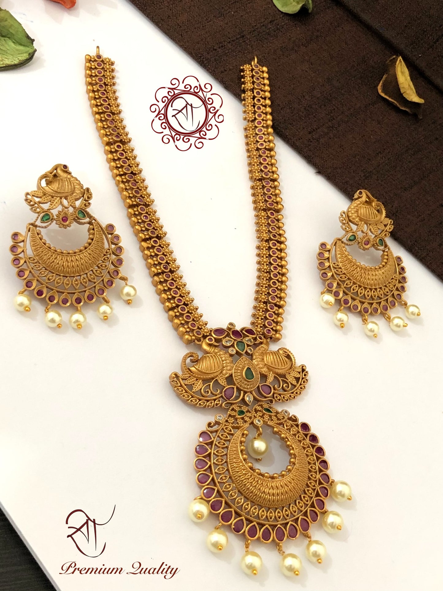 Matt Gold Plated South Indian Temple Jewellery Set
