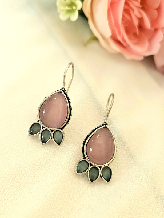 Drop Shape Monalisa Stone Hook Earrings