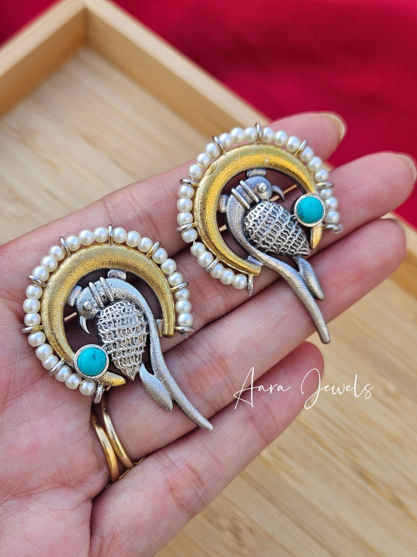 Dual Tone Peacock Earring #1