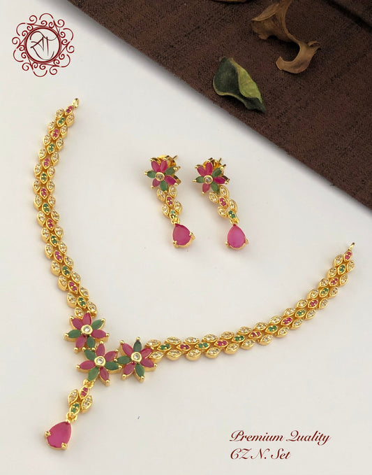 CZ Stone Necklace Set Floral