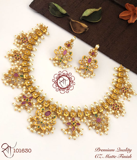 Matt Gold Plated Guttapusalu Necklace Set