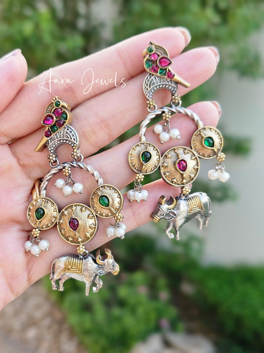 Silver Replica Dual Tone Nandi Earrings
