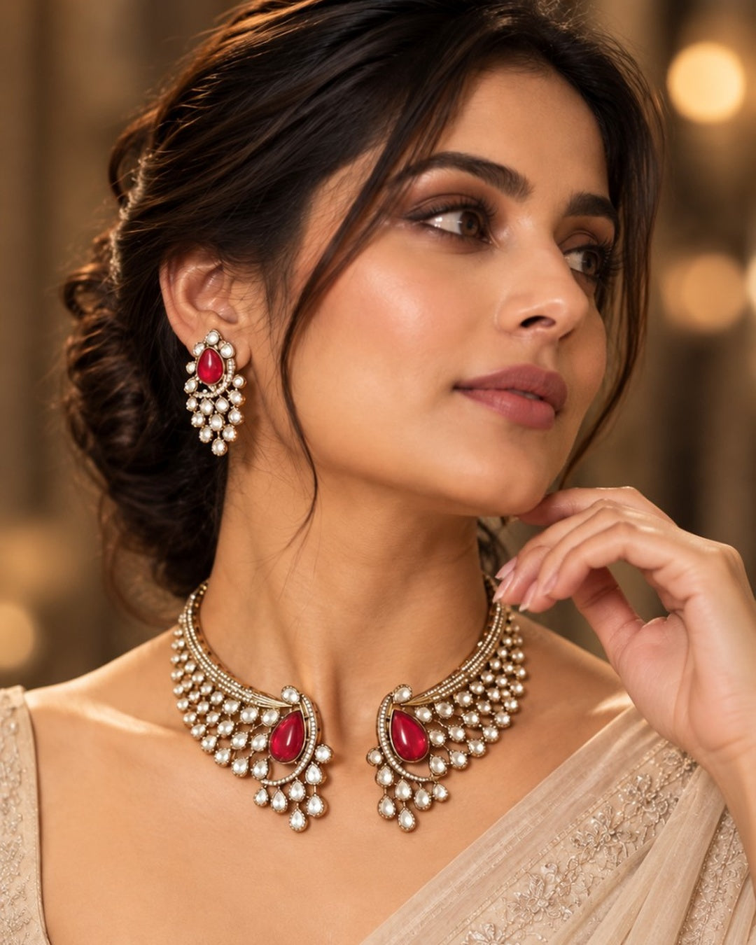 Model wearing Aara Hasli-style jewelry set