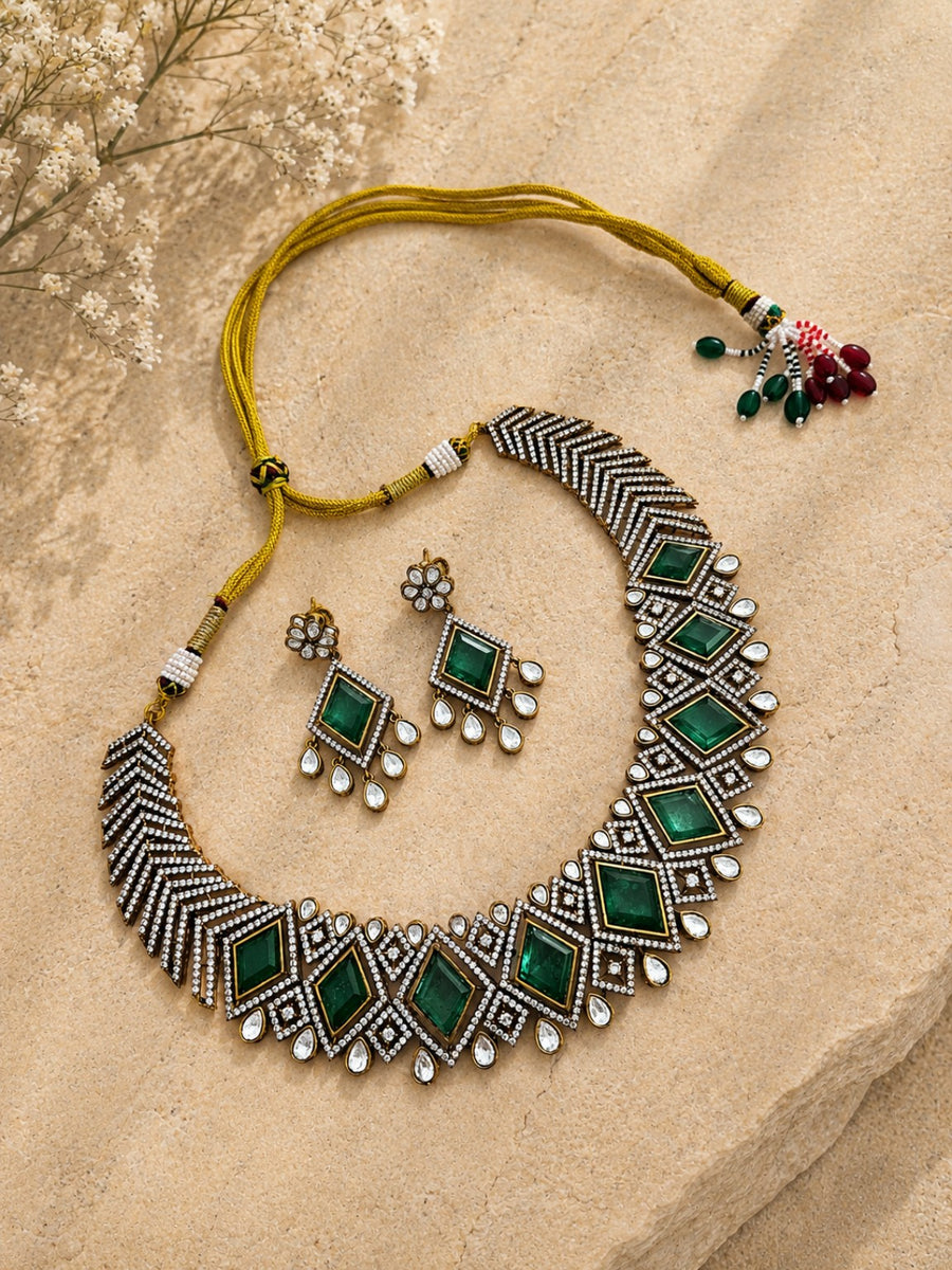 Mint Green Doublet Stone & AD Necklace Set