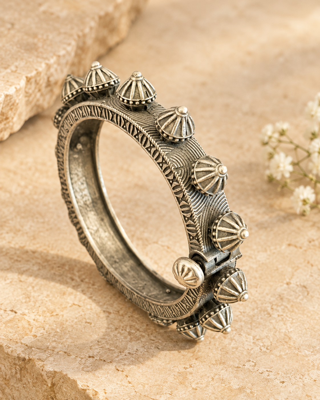 Bell Detail Silver Lookalike Openable Kada