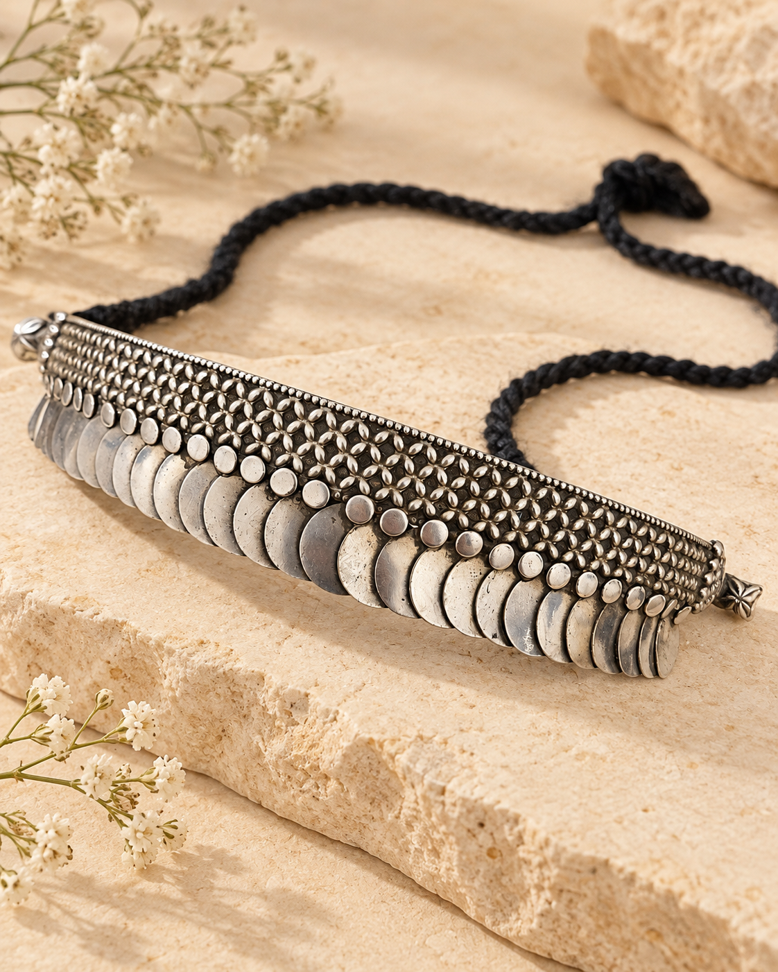 Coin Fringe Silver Lookalike Brass Choker