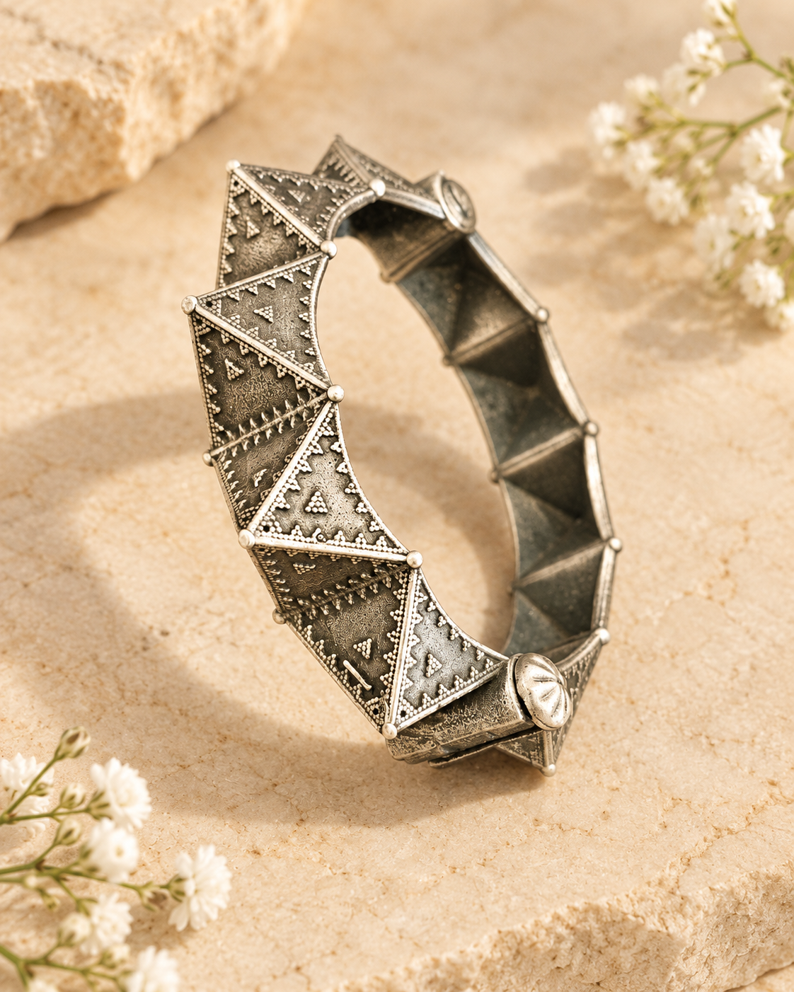 Geometric Silver Lookalike Openable Kada