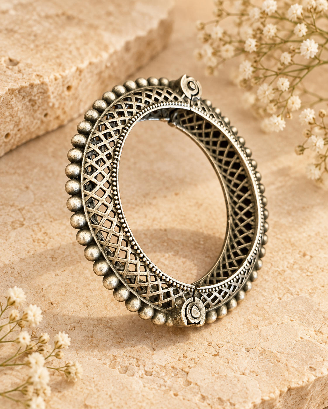 Lattice Silver Lookalike Openable Kada