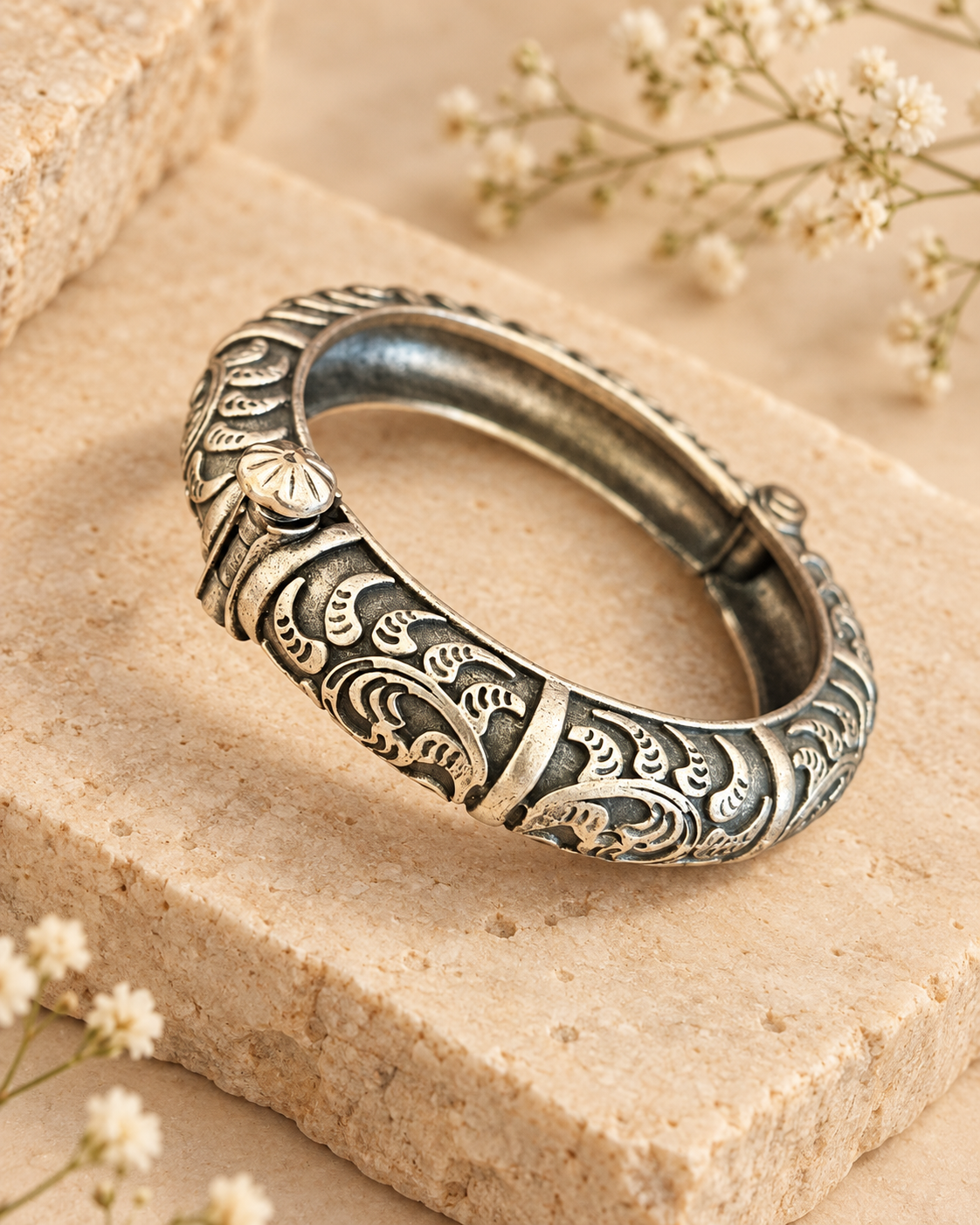 Scrollwork Silver Lookalike Openable Kada