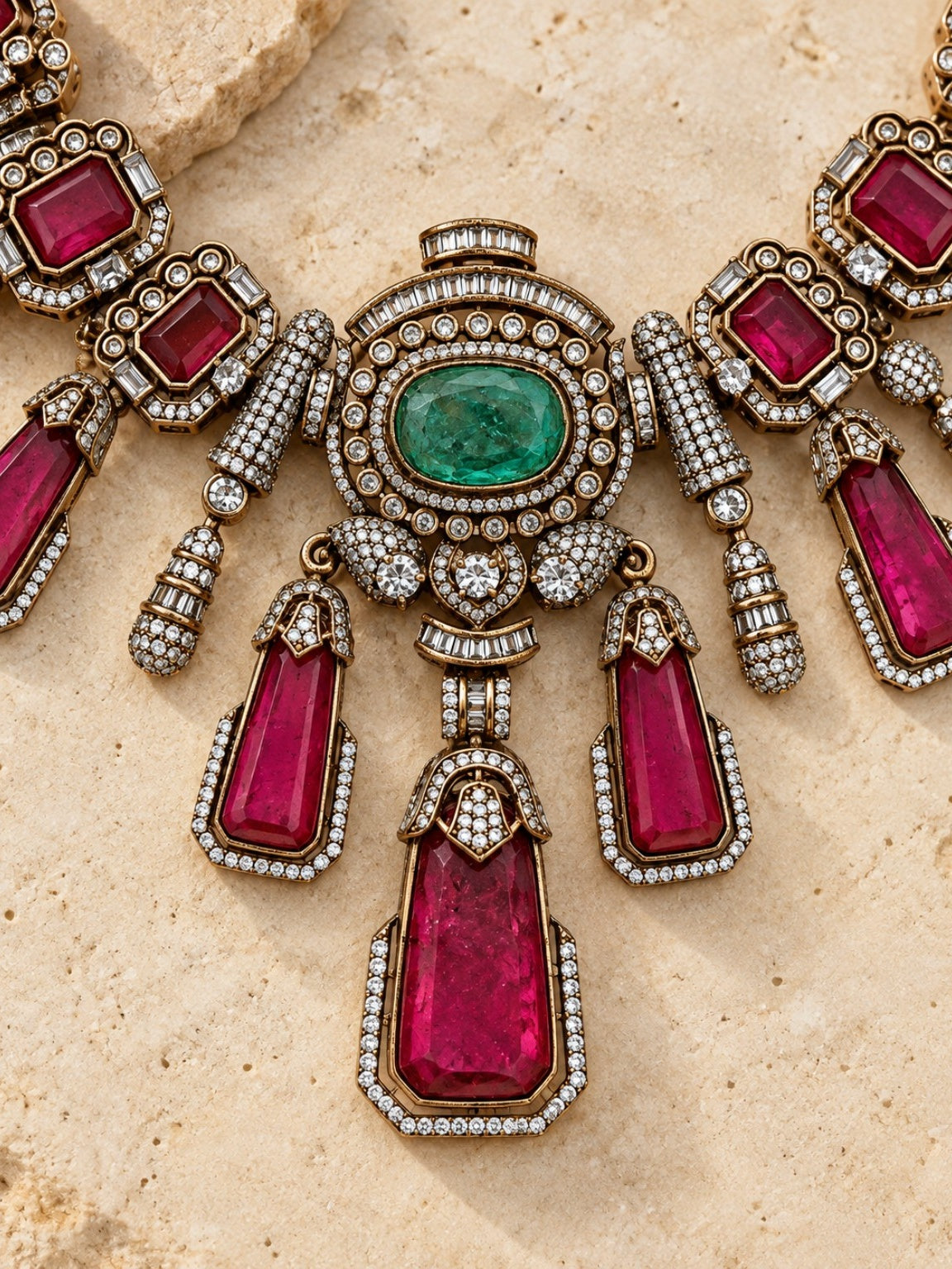 Victorian doublet stone AD necklace set center pendant detail