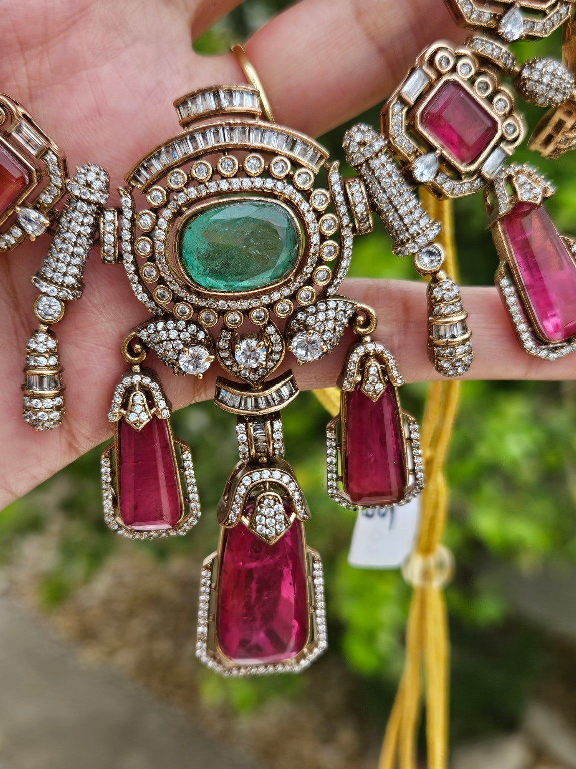 Victorian doublet stone AD necklace set photographed in natural daylight