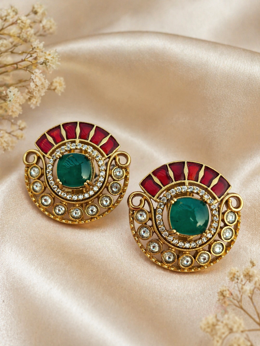 jadau kundan stud earrings green stone indian jewelry dubai