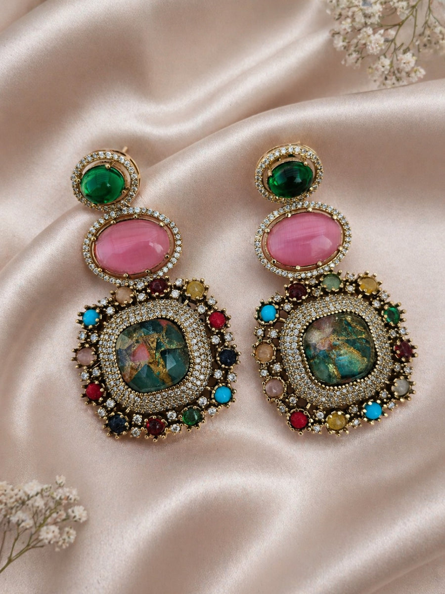 Fire Doublet Stone Statement Earrings