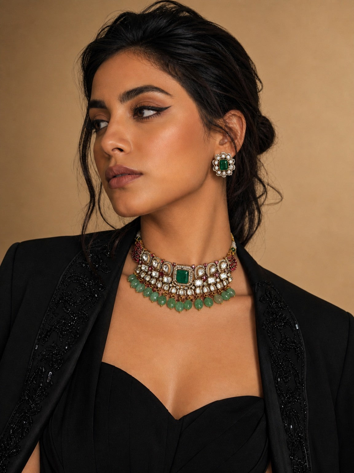Doublet stone Polki Kundan choker necklace set for wedding and festive wear