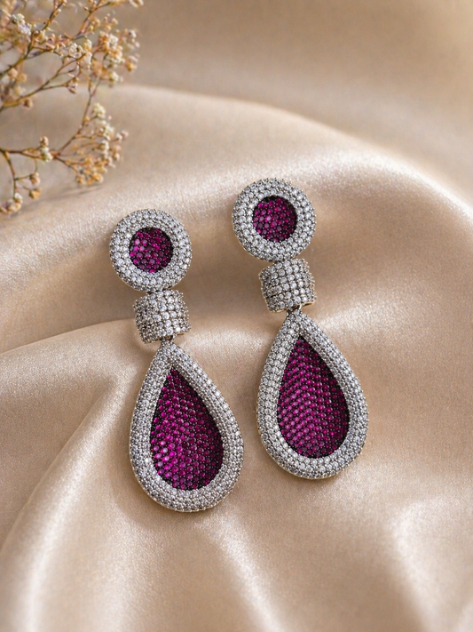 partywear-earrings-rhodium-dubai-Dark Pink