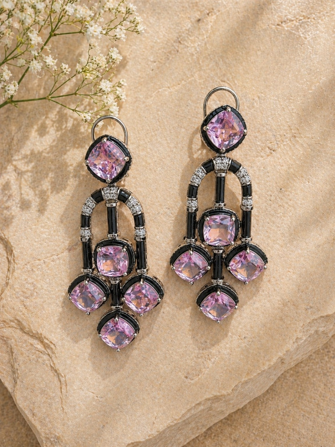 Pink premium cut stone enamel statement earrings product view
