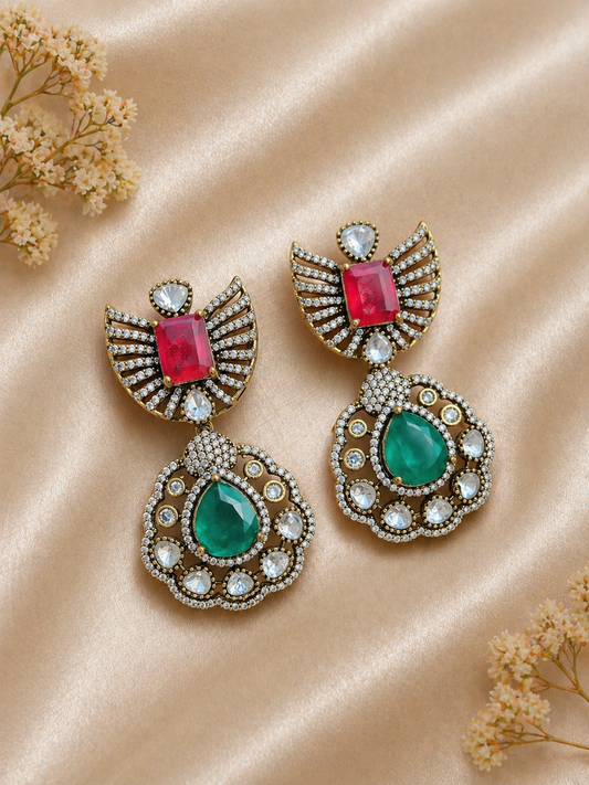 red green kundan earrings Green
