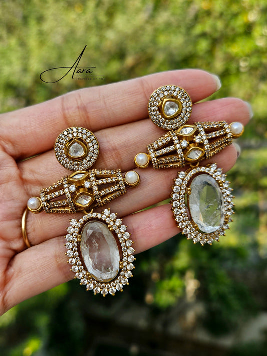 Moissanite Polki Kundan with Doublet Stone Earrings