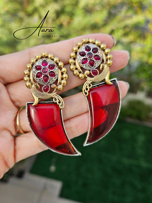 Silver Look Alike Monalisa Stone Dual Tone Earrings