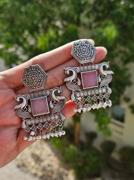 Mor Silver Look Alike Monalisa Stone Earrings