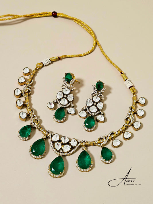 Moissanite Polki Kundan Hasli Style Necklace Set with Doublet Stone