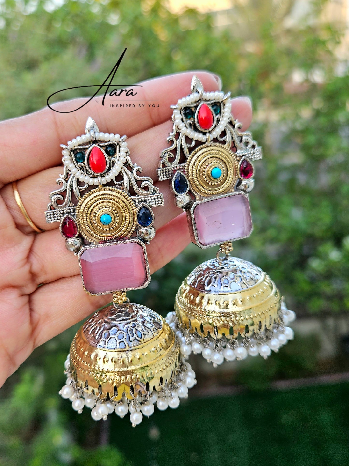 Premium Handcrafted Lightweight Brass Jumka With Stone Work