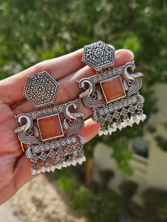 Mor Silver Look Alike Monalisa Stone Earrings