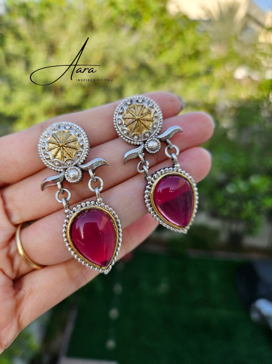 Silver Lookalike Dual Tone Drop Shape Earrings