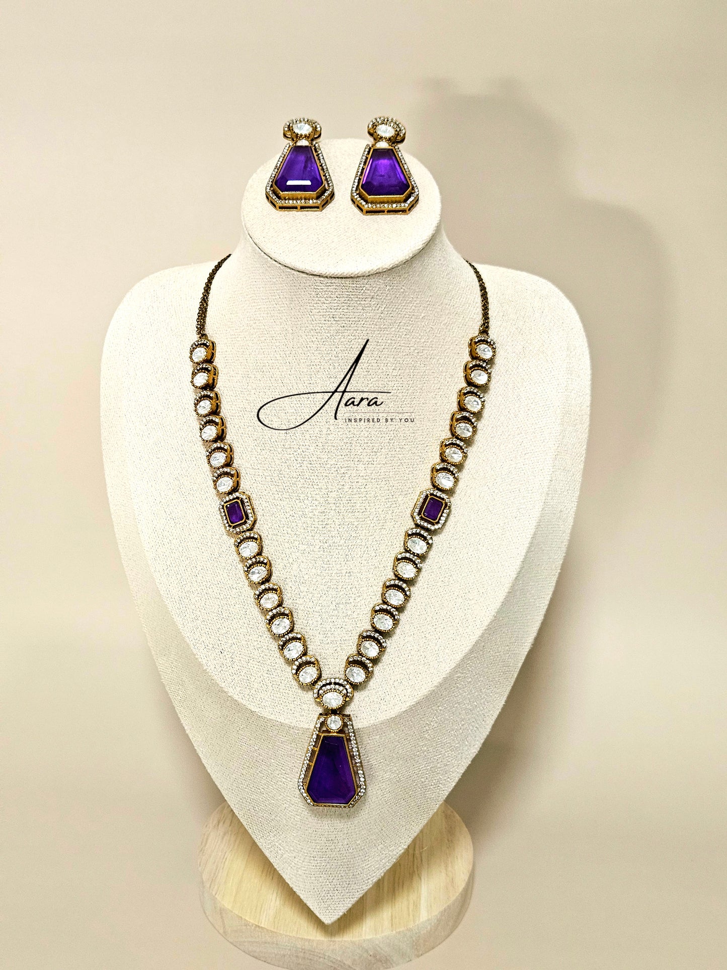 Premium Polki Kundan Doublet Stone Necklace Set