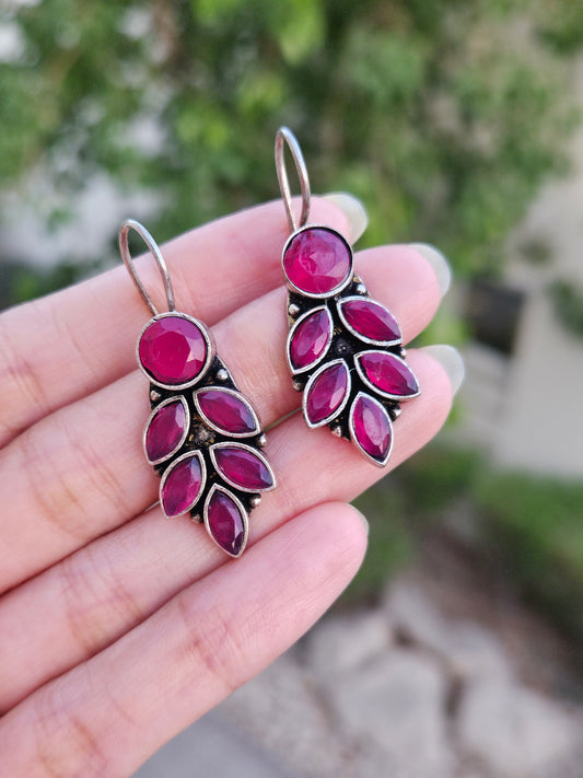 Silver Look Alike Stone Hook Earrings