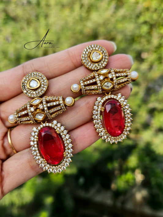 Moissanite Polki Kundan with Doublet Stone Earrings