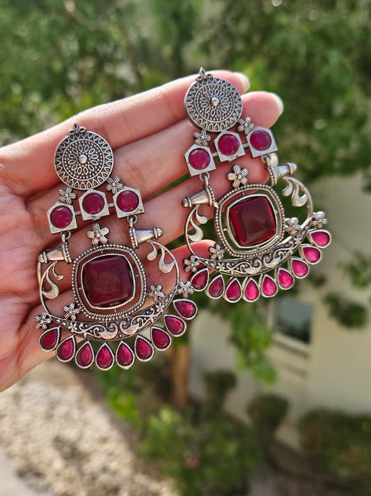 Meher Silver Look Alike Monalisa Stone Earrings