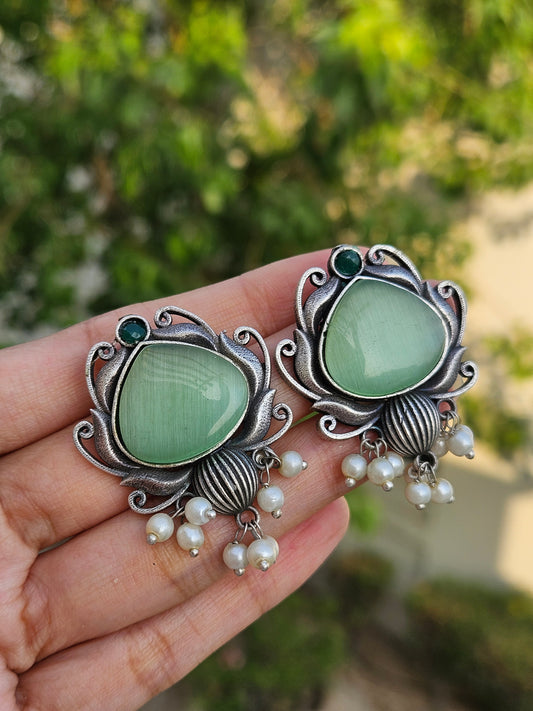 Silver Look Alike Monalisa Stone Studs Earrings