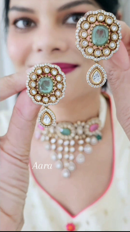 Premium Polki Kundan Doublet Stone Necklace Set